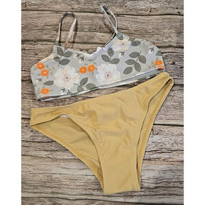 Wadizo Bikini For Girls Sz 8 New With Tags, Cute Floral Top W/Tan Bottoms(137)